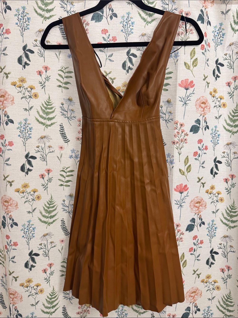 Women's Faux Leather Midi Dress in Warm Brown